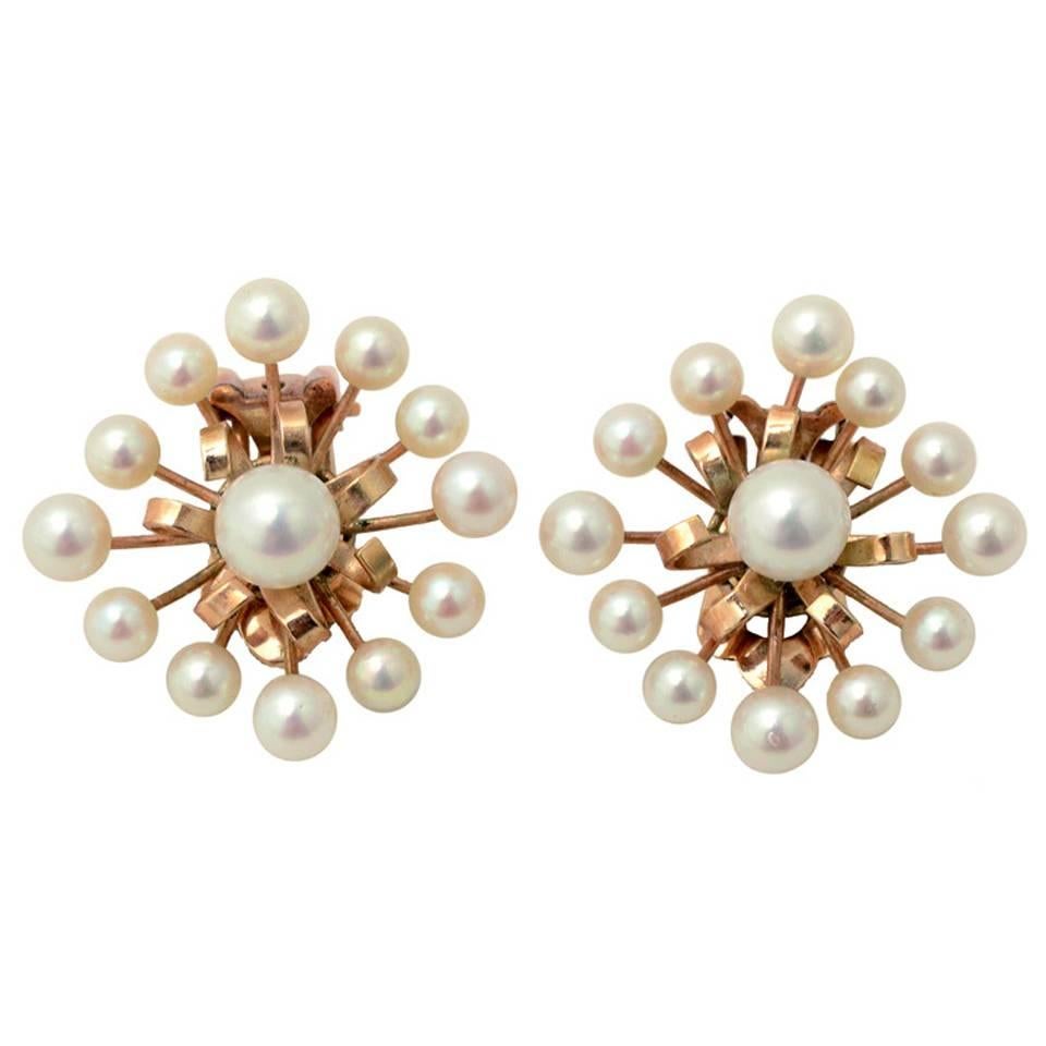 1950s Pearl Gold Earrings