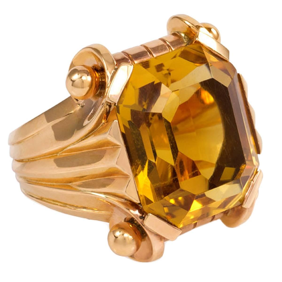 1940s Citrine Gold Cocktail Ring