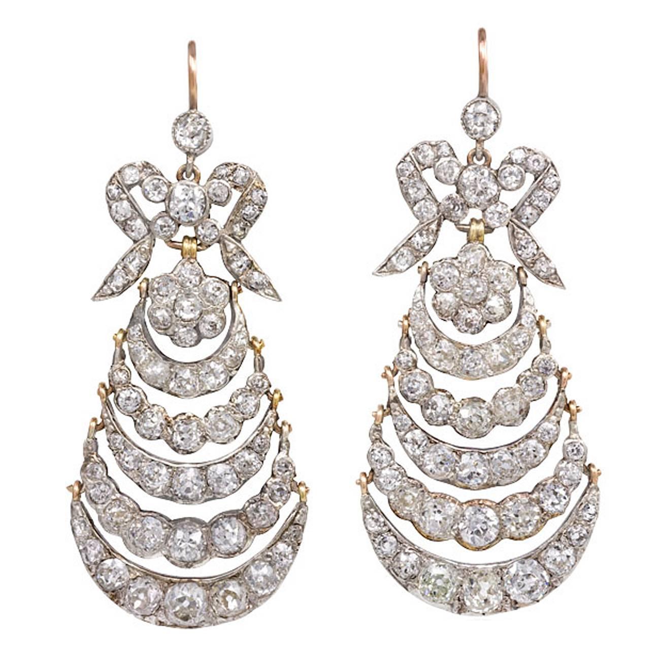 Ohrhänger aus Diamant-Silber-Gold aus dem frühen 19. Jahrhundert