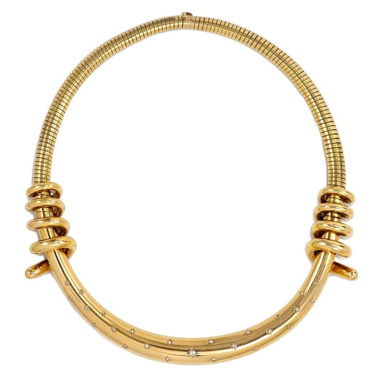 1940s Mellerio Diamond Gold Torque Style Necklace For Sale at 1stdibs