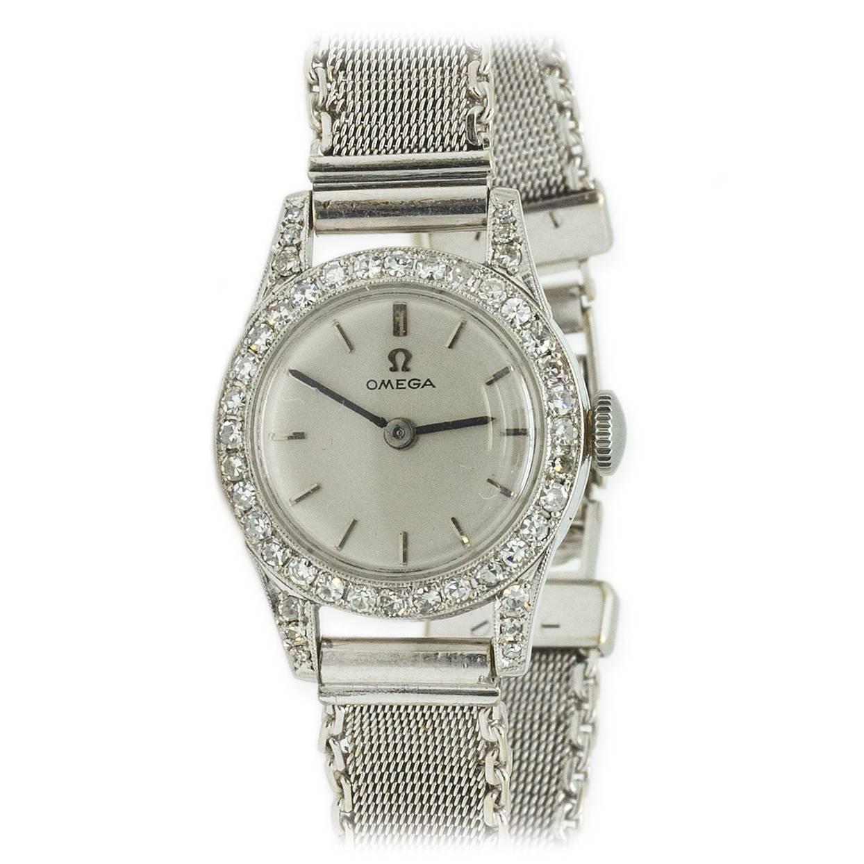 Omega Lady's Platinum Diamond Dress Wristwatch 
