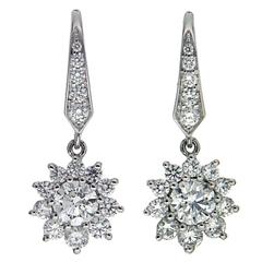 Lever Back Cluster Diamond Gold Dangle Earrings 12