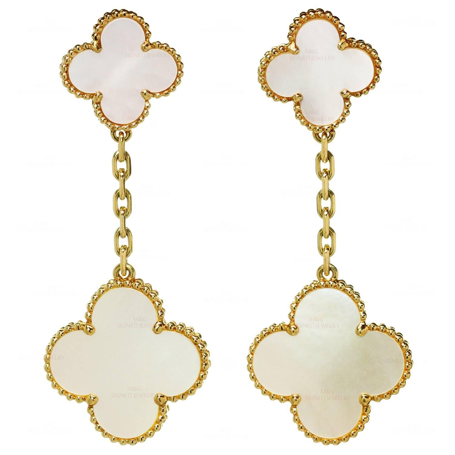 Van Cleef & Arpels Magic Alhambra Mother-Of-Pearl Gold Drop Earrings 