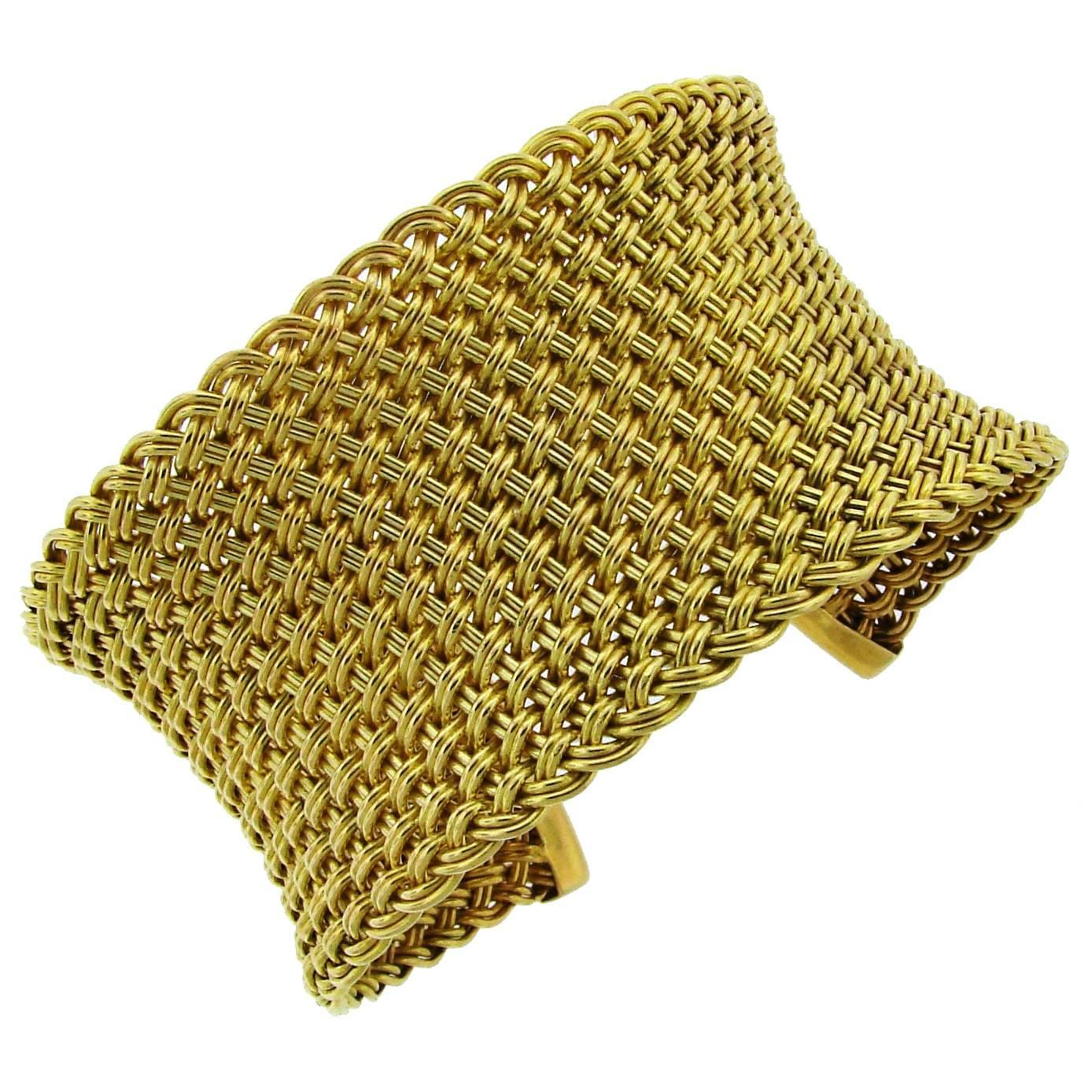 1960s Paul Flato Yellow Gold Woven Cuff Bracelet For Sale at 1stdibs