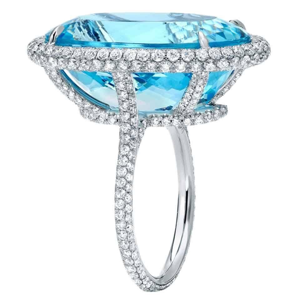 Tamir Incredible 22.20 Carat Aquamarine Diamond Platinum Ring