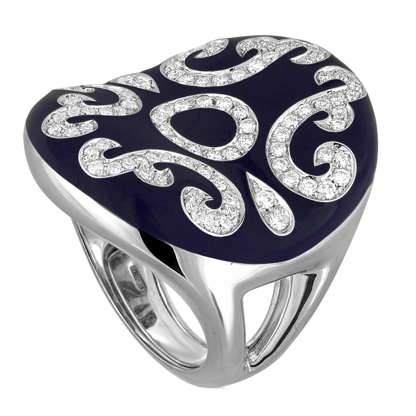 Gilberto Cassola & C. Blue Enamel and Diamond Gold Ring For Sale