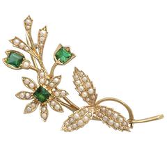 0.93Ct Tourmaline and Pearl, 18k Yellow Gold Brooch - Antique Circa 1890