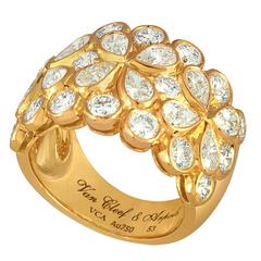 Van Cleef & Arpels "Rosee" Diamond Gold Floral Band Ring 8
