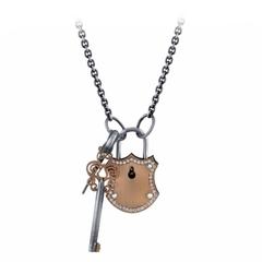 Diamond Rose Gold and Silver Lock and Key Necklace