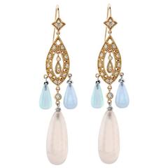 Chalcedony and Diamond Rose Gold Dangle Earrings