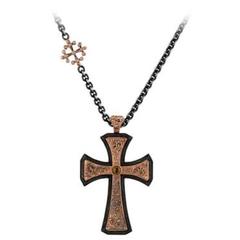 Hand Forged Silver and Rose Gold Diamond Cross Necklace 