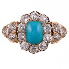 Victorian Turquoise & Old European Cut Diamond Cluster Ring 12