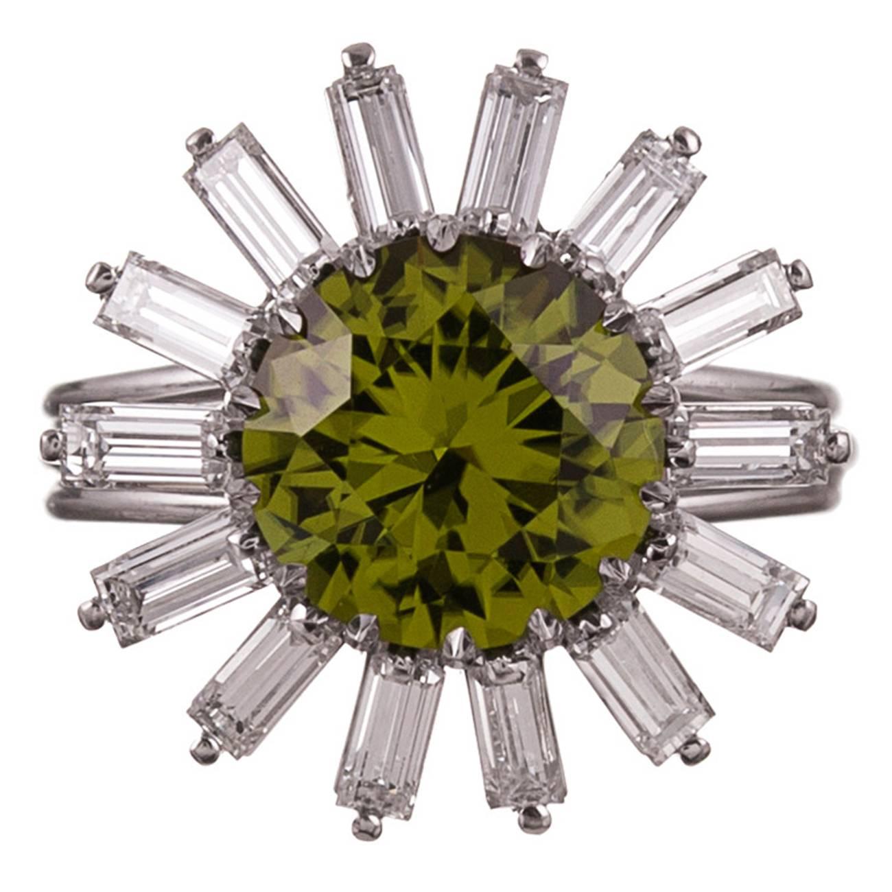 1950er Jahre Peridot Diamant Platin Ballerina Ring