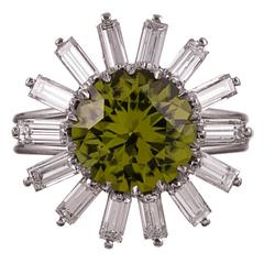 1950s Peridot Diamond Platinum Ballerina Ring 8