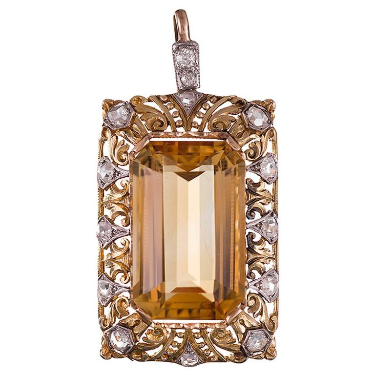 Citrine and Diamond Pendant For Sale