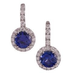 2.48 Carat Sapphire Diamond Gold Halo Earrings