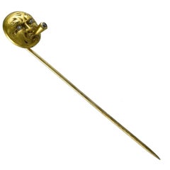 Fabulous "Man in the Moon" Gold Stickpin with Cigar