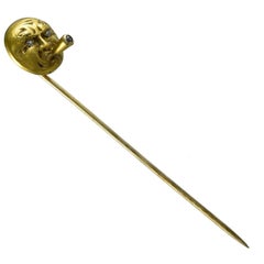 Antique Fabulous "Man in the Moon" Gold Stickpin with Cigar