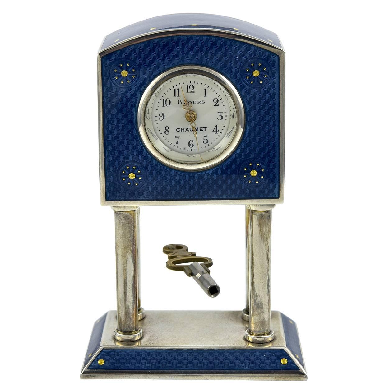 CHAUMET Enamel & Sterling Miniature Clock