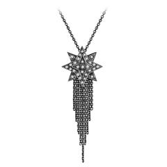 Ana De Costa White Round Diamond Blackened White Gold Star Chain Drop Pendant