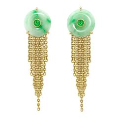 Ana De Costa Gold Green Diamond Jade Circular Earrings 8