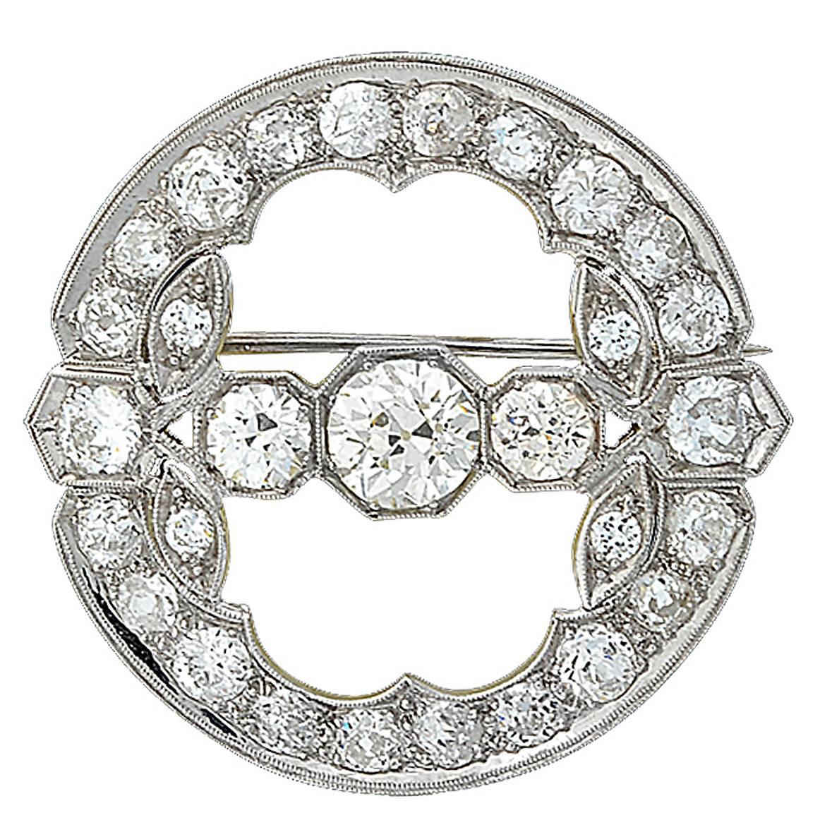 Art Deco 5.35 Carat Diamond Platinum Brooch
