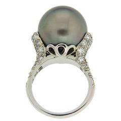 Tahitian Pearl Diamond Platinum Ring 7