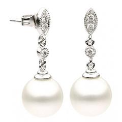 Freshwater Pearl Diamond White Gold Earrings