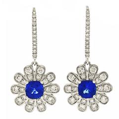 Spark Diamond and Sapphire Drop Earrings in White Gold