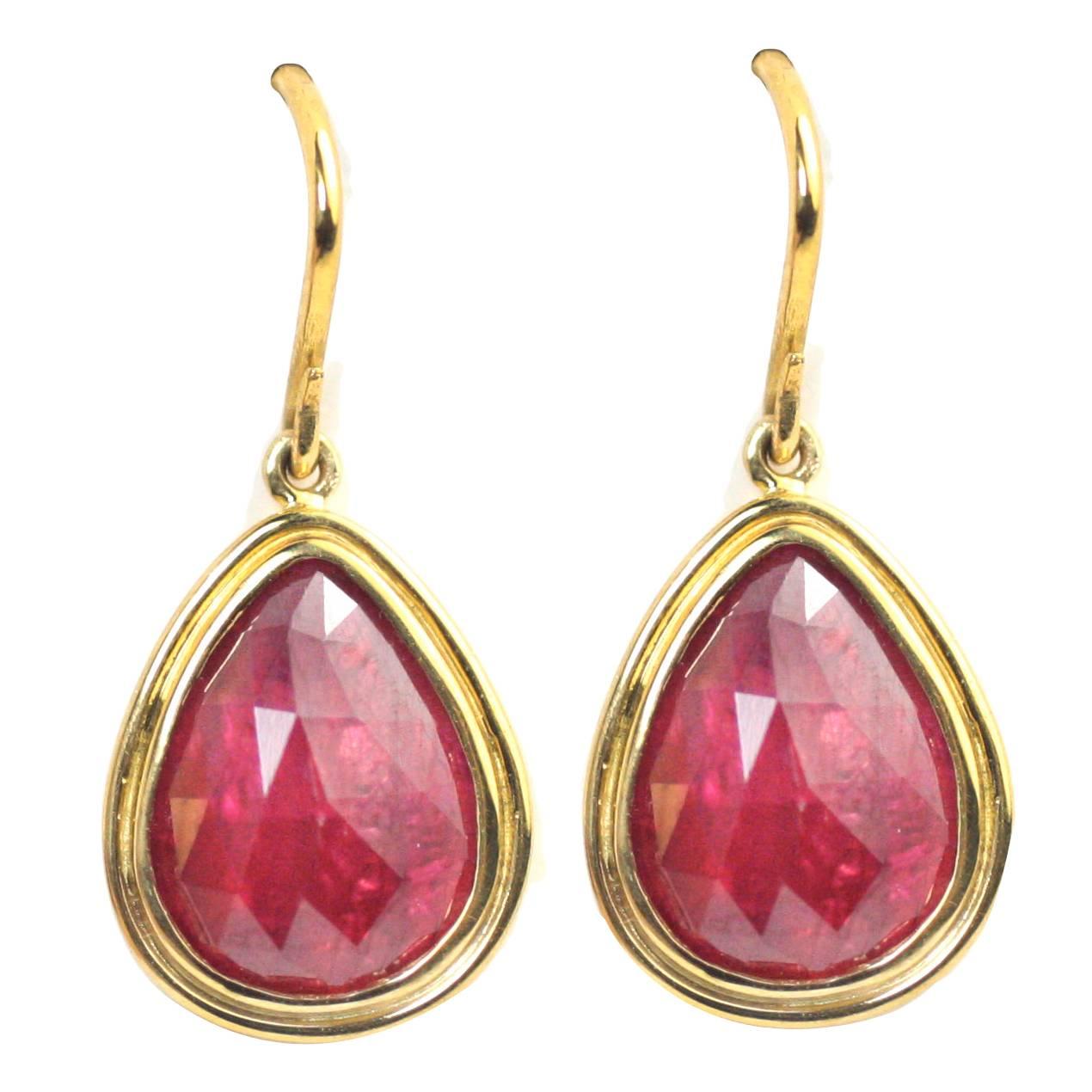 Julius Cohen Rose Cut Ruby Gold Drop Earrings