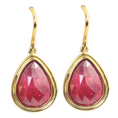 Julius Cohen Rose Cut Ruby Gold Drop Earrings