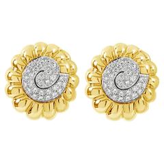 David Webb Diamond Gold Platinum Swirl Earrings