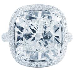 11.38 Carat Cushion Diamond Gold Halo Engagement Ring 