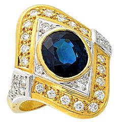 3.22 Carat GIA Cert Burma No Heat Sapphire Two Color Gold Ring