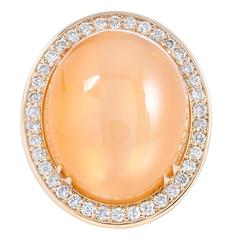 23.75 Carat Orange Moonstone Diamond Gold Cocktail Ring