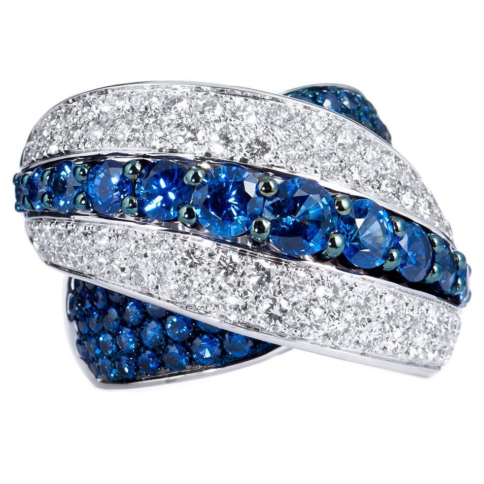 Italian Sapphire and  Diamond Cocktail Ring