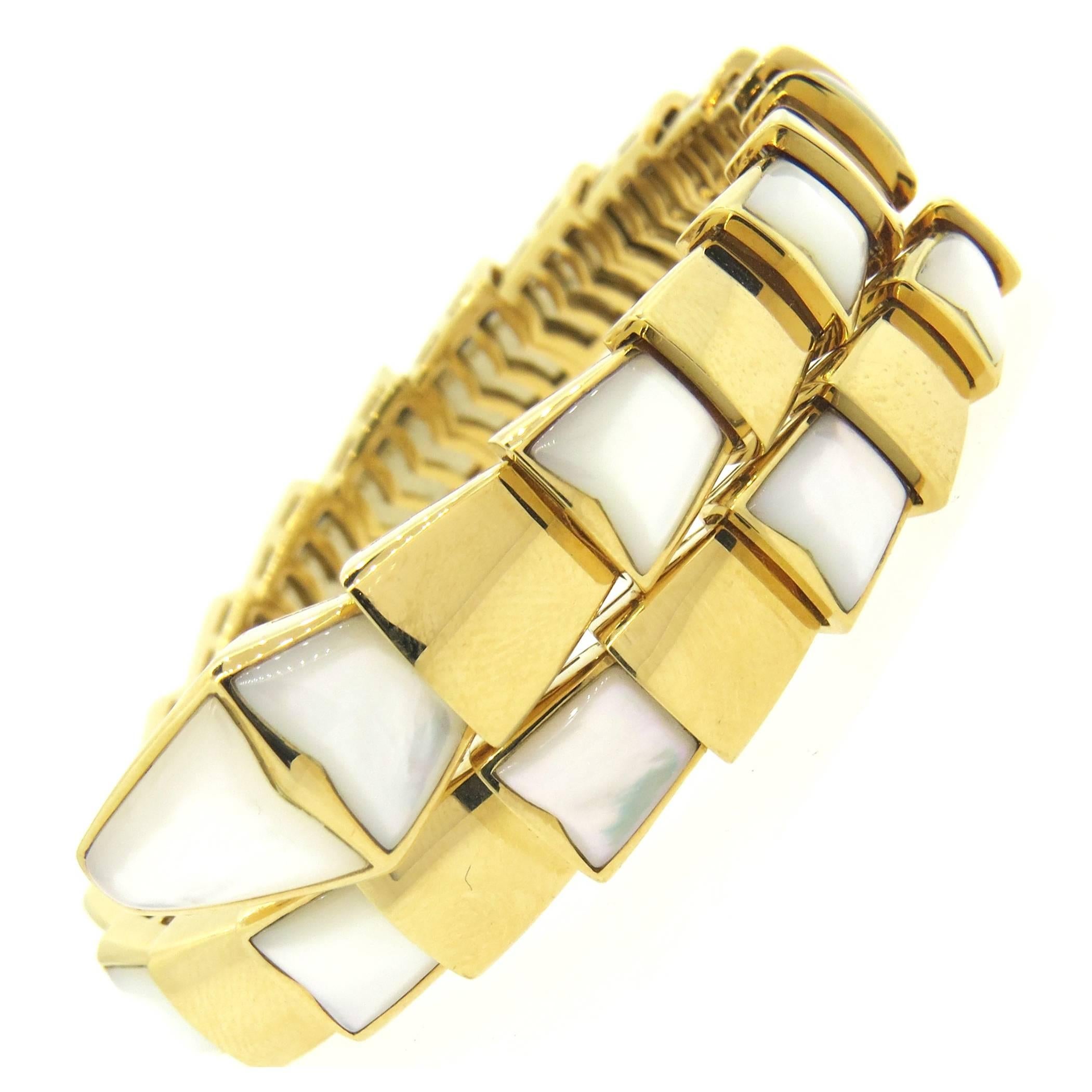 Bulgari Serpenti Mother of Pearl Gold Wrap Snake Bracelet
