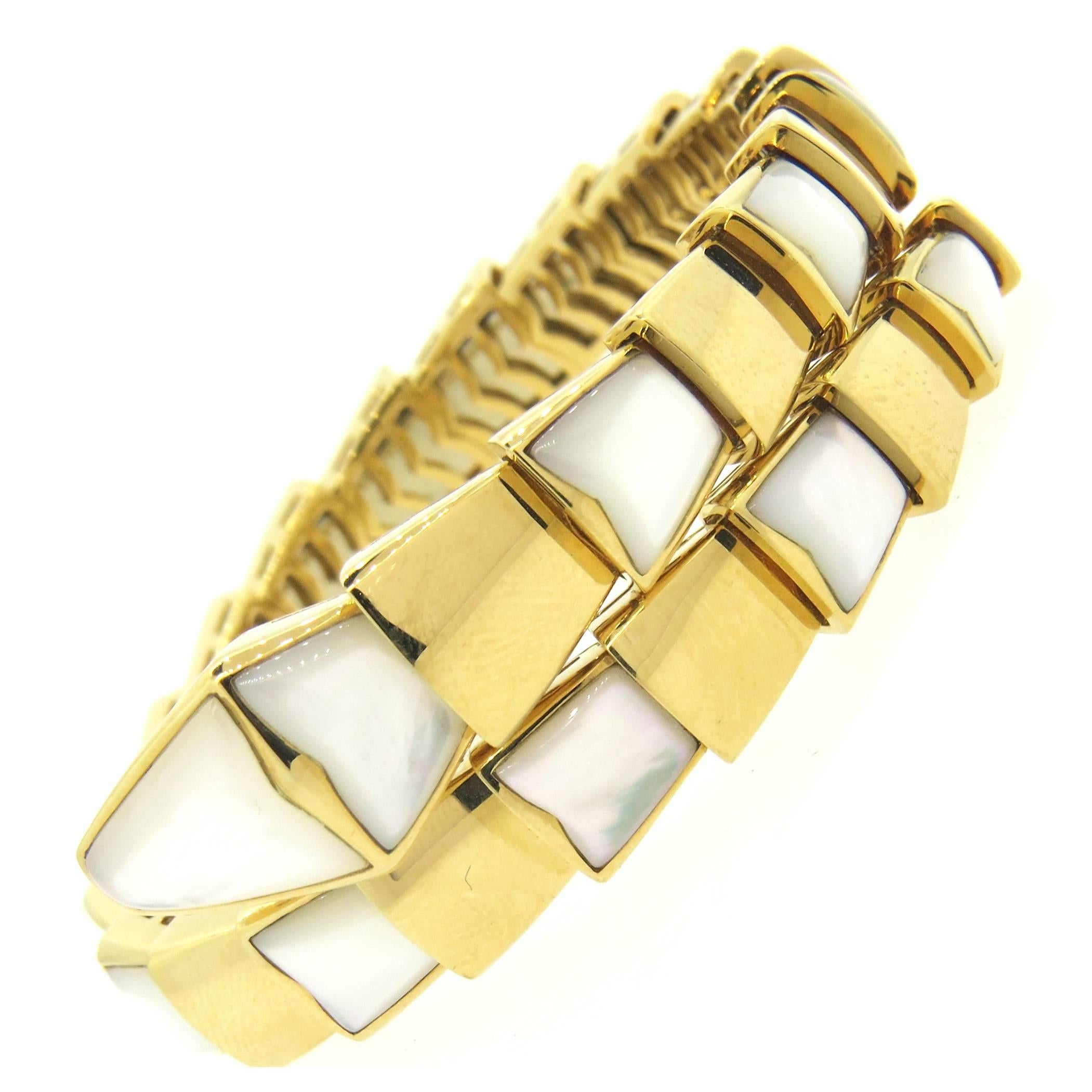 Bulgari Serpenti Mother of Pearl Gold Wrap Snake Bracelet 