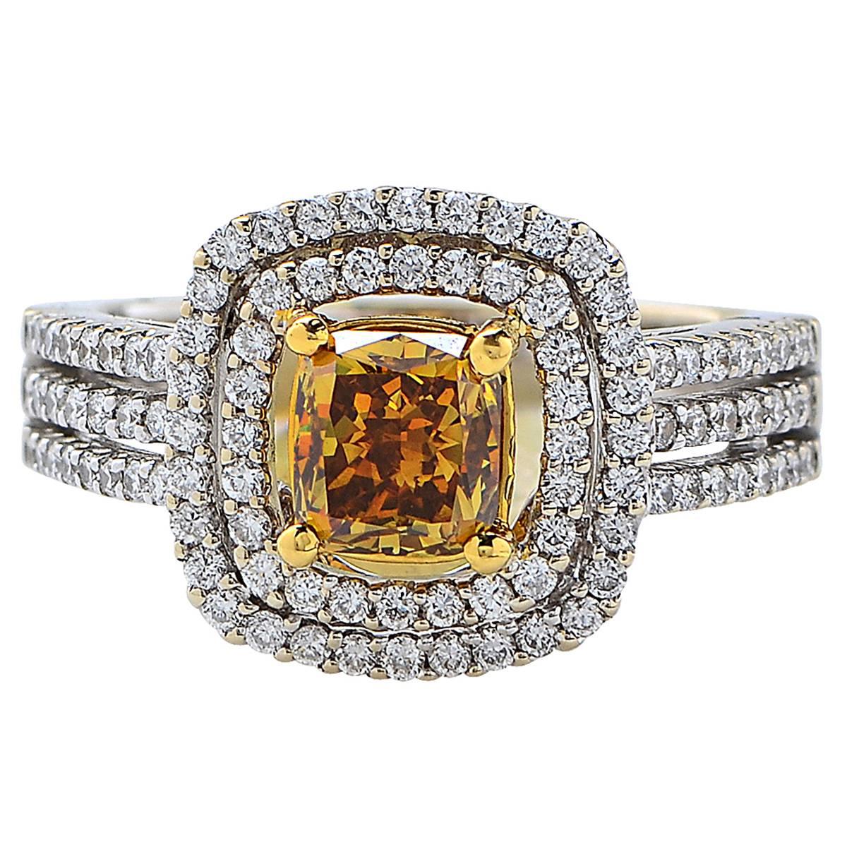 GIA Certified 1.23 Carat Fancy Color Diamond Engagement Ring For Sale