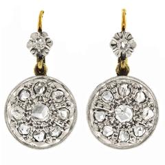 Antique French Diamond Earrings in Platinum over Gold