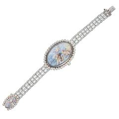 Paillet Ladies Platinum Natural Pearl Hand-Painted Porcelain Wristwatch 5