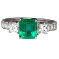 1.65 Carat Emerald Diamond gold Engagement Ring 
