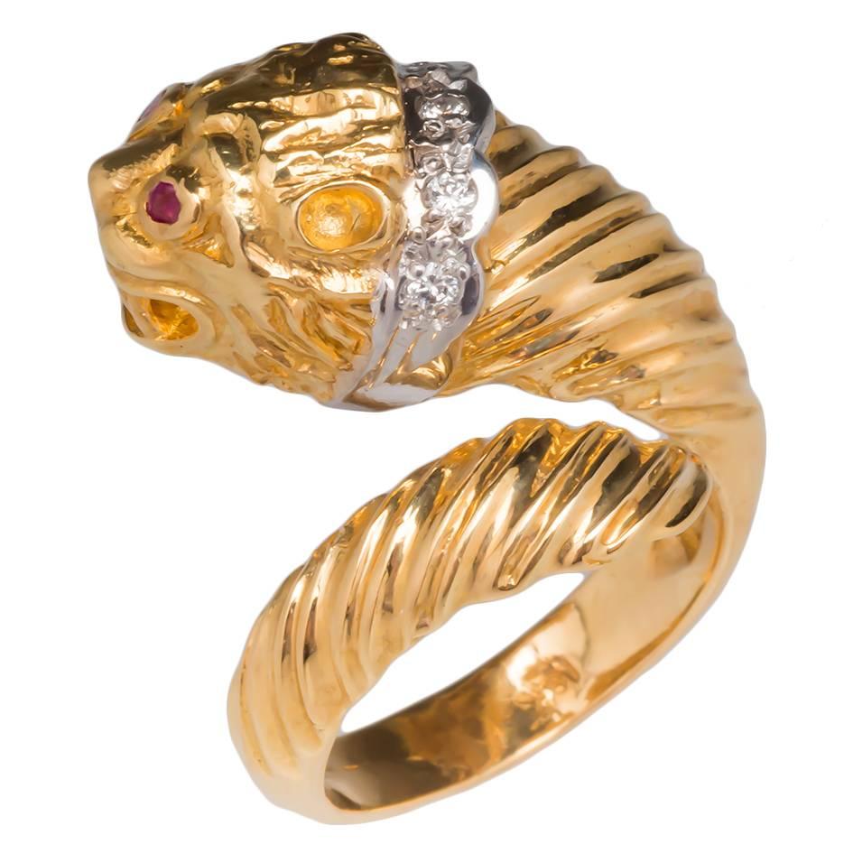 Ilias Lalaounis Diamond Gold Lion Head Cocktail Ring  For Sale