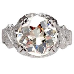 Antique 1930s 3.63 Carat Old European Diamond Platinum Engagement Ring