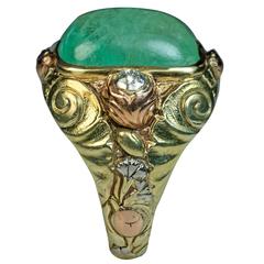 Antique Art Nouveau Emerald Gold Ring Dated 1896