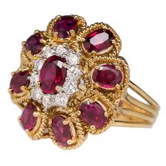 1970s Natural Ruby Diamond Gold Cocktail Ring