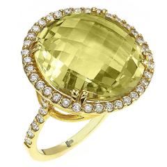 23 Carat Lemon Quartz Diamond Gold Ring