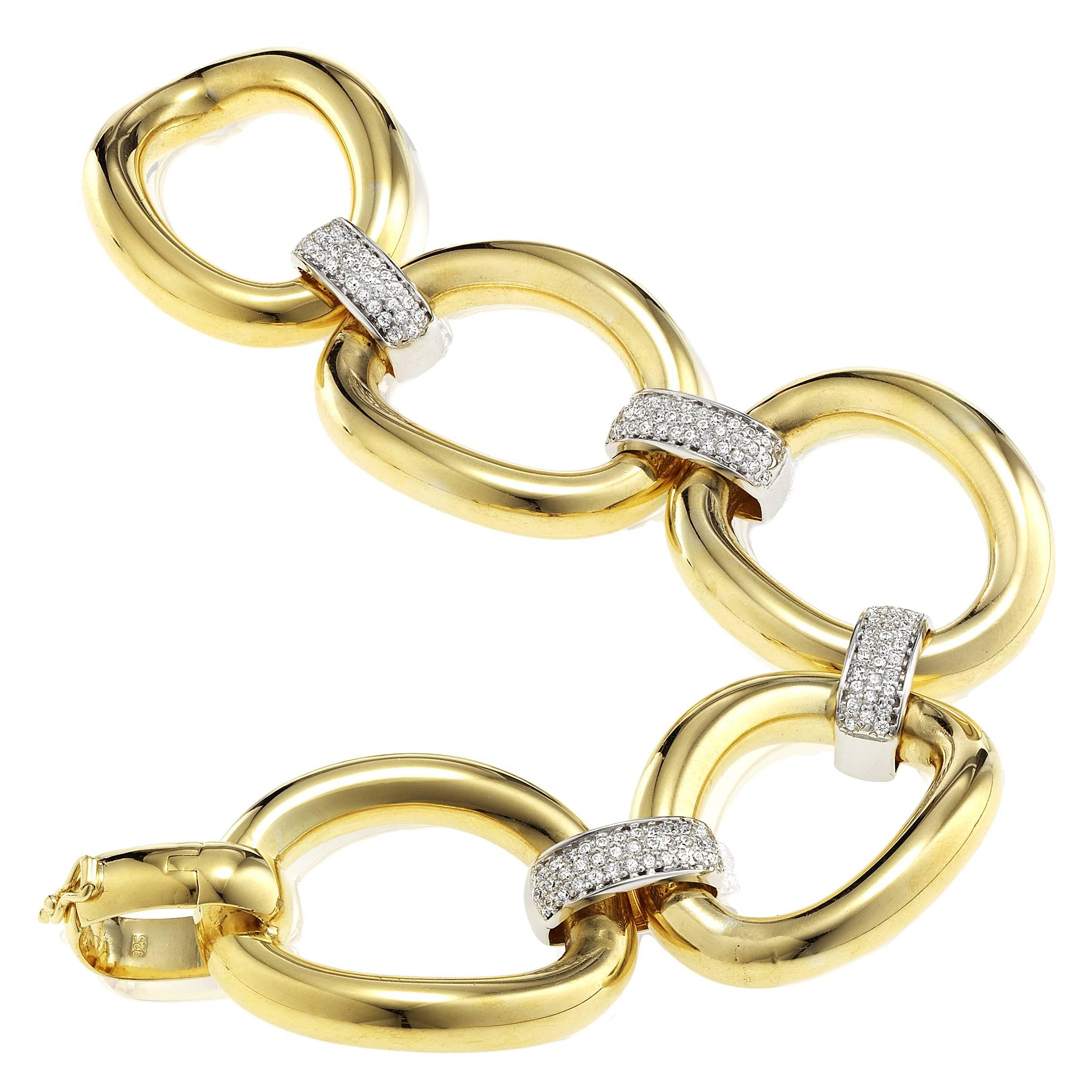 Italian Hand Made Diamond Gold Link Bracelet 