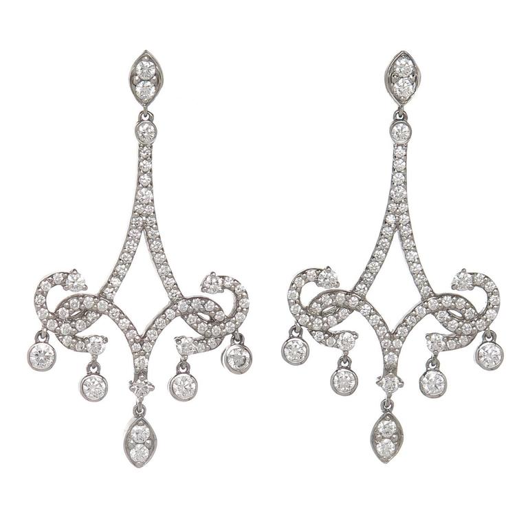 Tiffany and Co. Diamond Platinum Scroll Dangle Earrings at 1stDibs