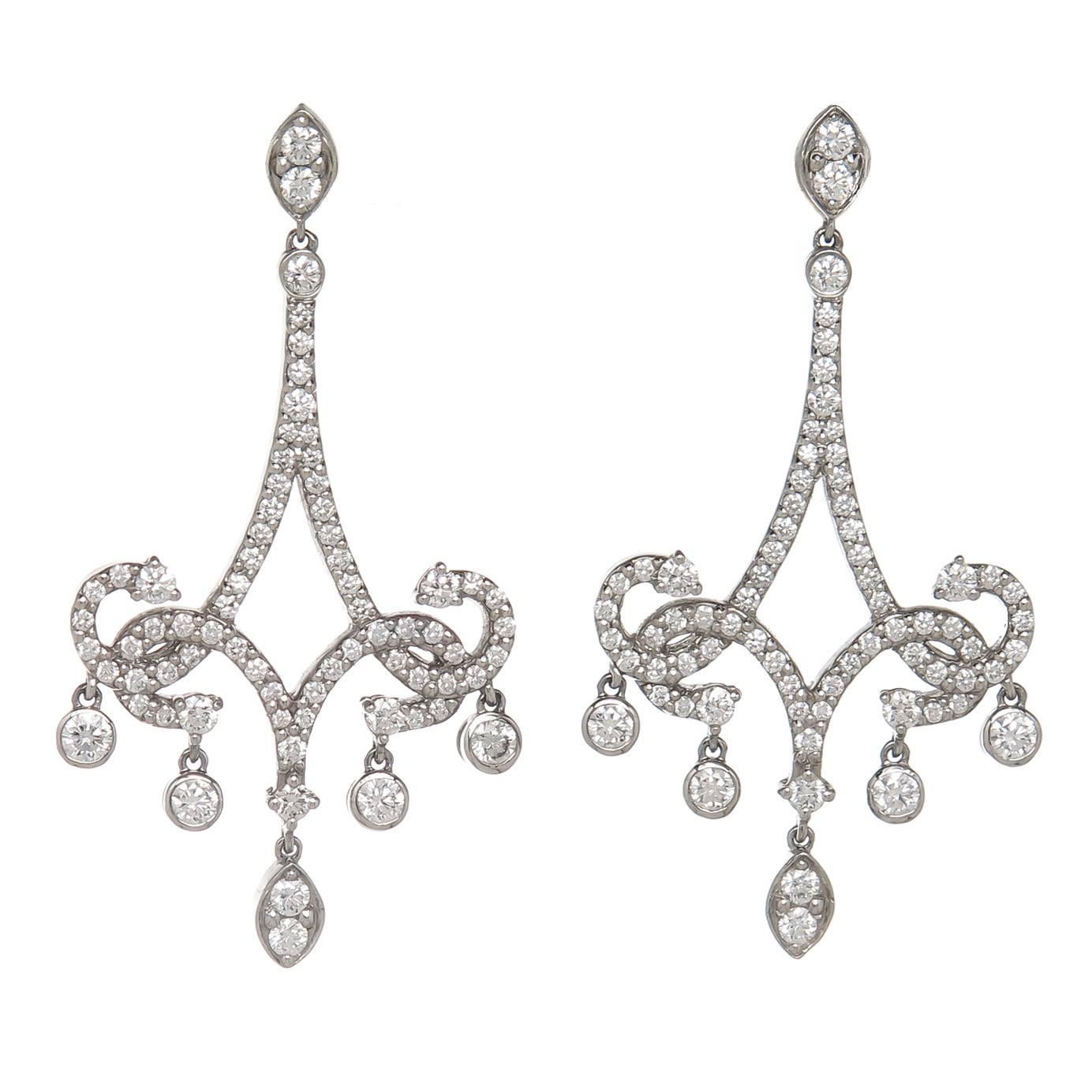 Tiffany & Co. Diamond Platinum Scroll Dangle Earrings